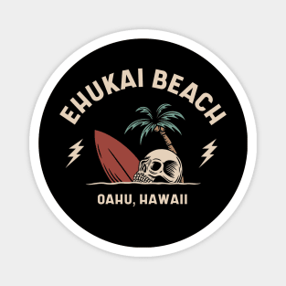 Vintage Surfing Ehukai Beach Oahu Hawaii // Retro Surf Skull Magnet